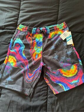 Roxy Men's Black Athletic Shorts with Neon Swirl Print